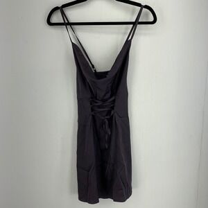 Disturbia Dark Purple Lace Up Mini Slip Dress Cami Straps Sz 4 Gothic Alt Grunge